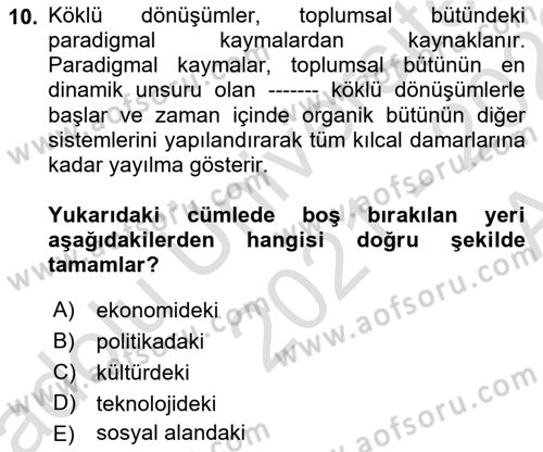 Ekonomi Sosyolojisi Dersi Ara Sınavı Deneme Sınav Soruları 10. Soru