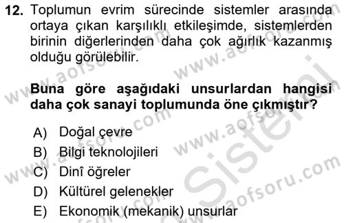 Ekonomi Sosyolojisi Dersi 2021 - 2022 Yılı (Vize) Ara Sınav Soruları 12. Soru
