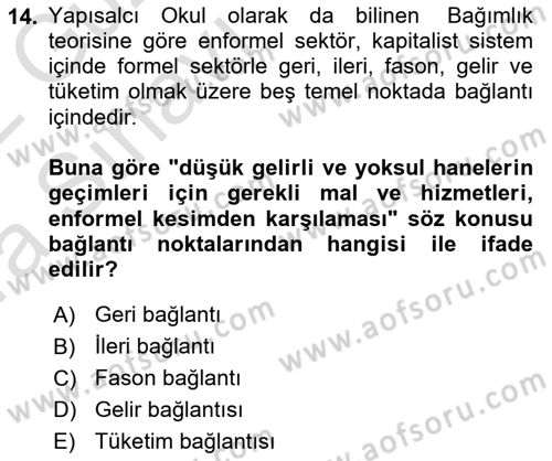 Ekonomi Sosyolojisi Dersi 2021 - 2022 Yılı (Vize) Ara Sınav Soruları 14. Soru