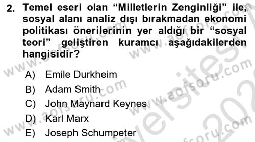 Ekonomi Sosyolojisi Dersi Ara Sınavı Deneme Sınav Soruları 2. Soru