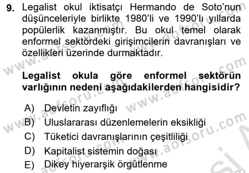 Ekonomi Sosyolojisi Dersi Ara Sınavı Deneme Sınav Soruları 9. Soru