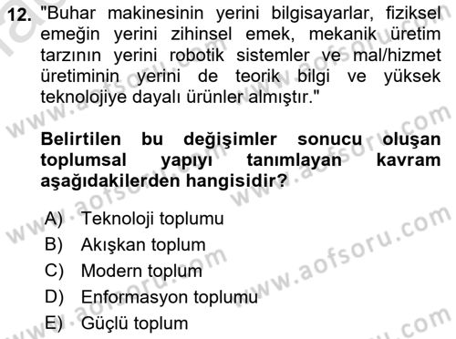 Ekonomi Sosyolojisi Dersi 2021 - 2022 Yılı (Final) Dönem Sonu Sınav Soruları 12. Soru