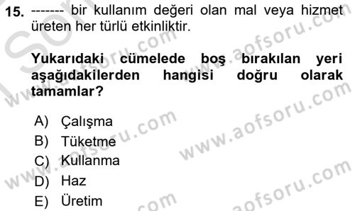 Ekonomi Sosyolojisi Dersi 2021 - 2022 Yılı (Final) Dönem Sonu Sınav Soruları 15. Soru