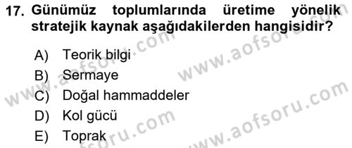 Ekonomi Sosyolojisi Dersi 2021 - 2022 Yılı (Final) Dönem Sonu Sınav Soruları 17. Soru