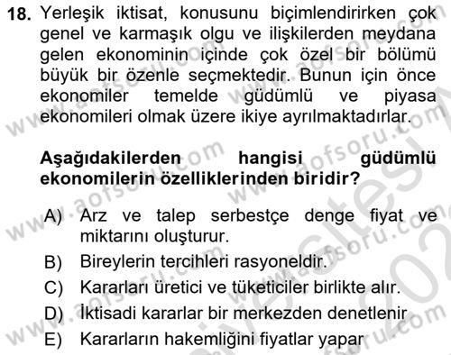 Ekonomi Sosyolojisi Dersi 2021 - 2022 Yılı (Final) Dönem Sonu Sınav Soruları 18. Soru