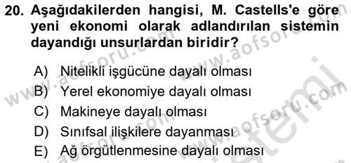 Ekonomi Sosyolojisi Dersi 2021 - 2022 Yılı (Final) Dönem Sonu Sınav Soruları 20. Soru