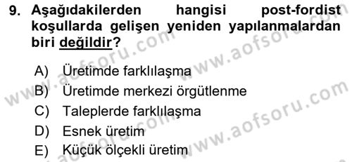Ekonomi Sosyolojisi Dersi 2021 - 2022 Yılı (Final) Dönem Sonu Sınav Soruları 9. Soru
