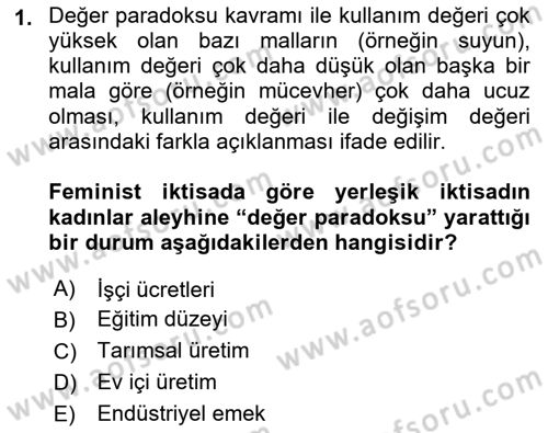 Ekonomi Sosyolojisi Dersi 2021 - 2022 Yılı Yaz Okulu Sınav Soruları 1. Soru