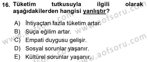 Ekonomi Sosyolojisi Dersi 2021 - 2022 Yılı Yaz Okulu Sınav Soruları 16. Soru