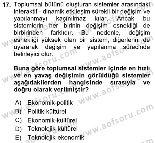 Ekonomi Sosyolojisi Dersi 2021 - 2022 Yılı Yaz Okulu Sınav Soruları 17. Soru