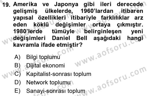 Ekonomi Sosyolojisi Dersi 2021 - 2022 Yılı Yaz Okulu Sınav Soruları 19. Soru