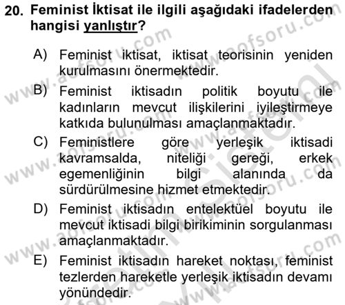 Ekonomi Sosyolojisi Dersi 2021 - 2022 Yılı Yaz Okulu Sınav Soruları 20. Soru