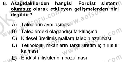 Ekonomi Sosyolojisi Dersi 2021 - 2022 Yılı Yaz Okulu Sınav Soruları 6. Soru