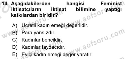 Ekonomi Sosyolojisi Dersi Ara Sınavı Deneme Sınav Soruları 14. Soru