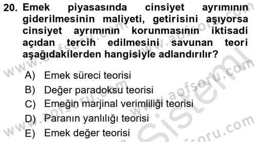 Ekonomi Sosyolojisi Dersi Ara Sınavı Deneme Sınav Soruları 20. Soru