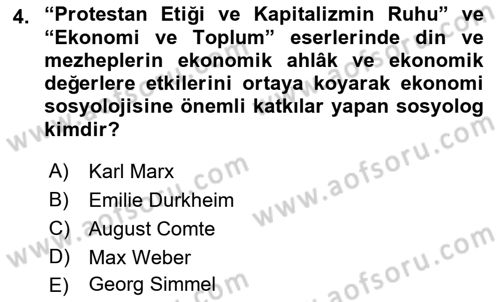 Ekonomi Sosyolojisi Dersi 2022 - 2023 Yılı (Vize) Ara Sınav Soruları 4. Soru
