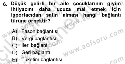 Ekonomi Sosyolojisi Dersi 2022 - 2023 Yılı (Vize) Ara Sınav Soruları 6. Soru