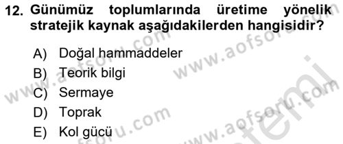 Ekonomi Sosyolojisi Dersi 2022 - 2023 Yılı (Final) Dönem Sonu Sınav Soruları 12. Soru