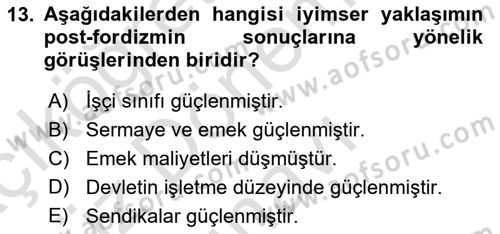 Ekonomi Sosyolojisi Dersi 2022 - 2023 Yılı (Final) Dönem Sonu Sınav Soruları 13. Soru