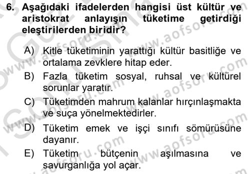 Ekonomi Sosyolojisi Dersi 2022 - 2023 Yılı (Final) Dönem Sonu Sınav Soruları 6. Soru