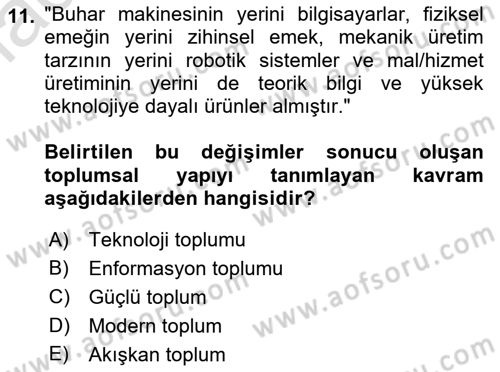 Ekonomi Sosyolojisi Dersi 2022 - 2023 Yılı Yaz Okulu Sınav Soruları 11. Soru