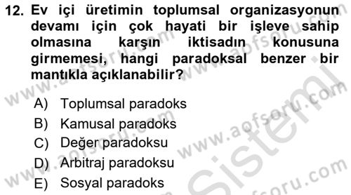 Ekonomi Sosyolojisi Dersi 2022 - 2023 Yılı Yaz Okulu Sınav Soruları 12. Soru