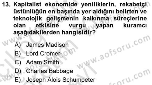 Ekonomi Sosyolojisi Dersi 2022 - 2023 Yılı Yaz Okulu Sınav Soruları 13. Soru
