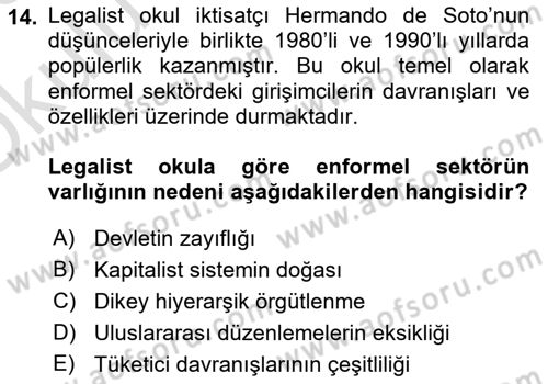 Ekonomi Sosyolojisi Dersi 2022 - 2023 Yılı Yaz Okulu Sınav Soruları 14. Soru