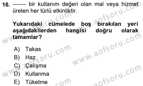 Ekonomi Sosyolojisi Dersi 2022 - 2023 Yılı Yaz Okulu Sınav Soruları 16. Soru
