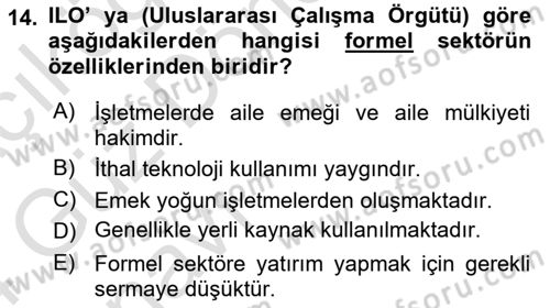 Ekonomi Sosyolojisi Dersi 2023 - 2024 Yılı (Vize) Ara Sınav Soruları 14. Soru