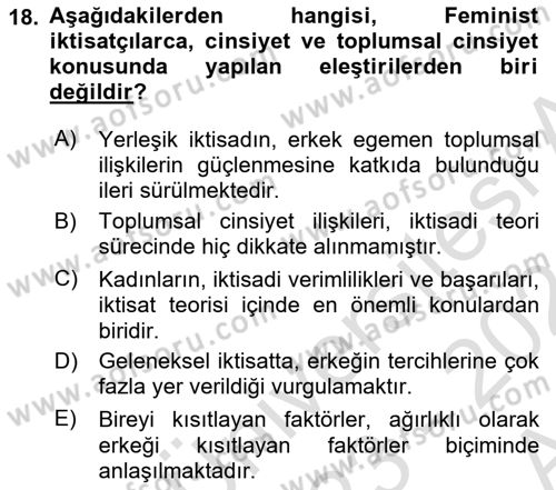 Ekonomi Sosyolojisi Dersi 2023 - 2024 Yılı (Vize) Ara Sınav Soruları 18. Soru