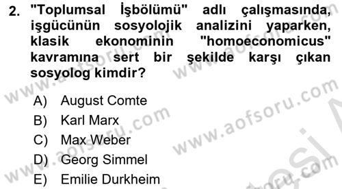 Ekonomi Sosyolojisi Dersi Ara Sınavı Deneme Sınav Soruları 2. Soru