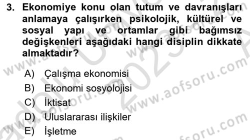 Ekonomi Sosyolojisi Dersi Ara Sınavı Deneme Sınav Soruları 3. Soru
