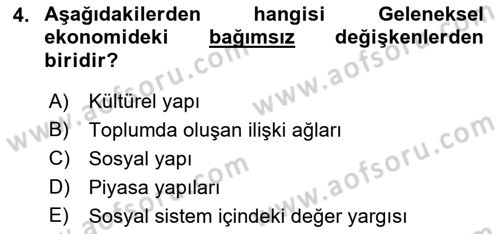 Ekonomi Sosyolojisi Dersi 2023 - 2024 Yılı (Vize) Ara Sınav Soruları 4. Soru