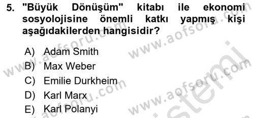 Ekonomi Sosyolojisi Dersi Ara Sınavı Deneme Sınav Soruları 5. Soru