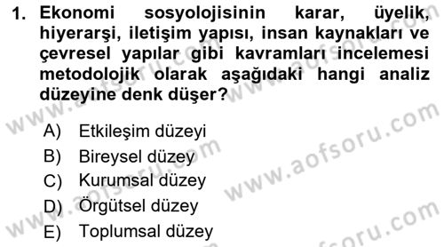 Ekonomi Sosyolojisi Dersi 2023 - 2024 Yılı (Final) Dönem Sonu Sınav Soruları 1. Soru