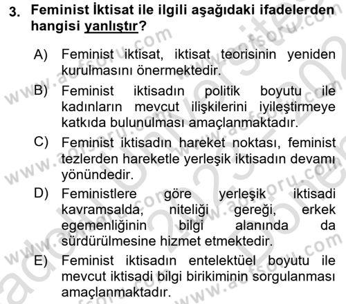 Ekonomi Sosyolojisi Dersi 2023 - 2024 Yılı (Final) Dönem Sonu Sınav Soruları 3. Soru