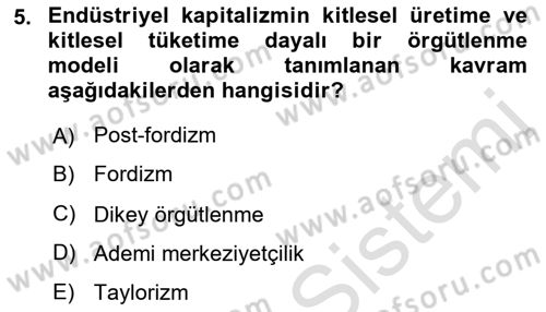 Ekonomi Sosyolojisi Dersi 2023 - 2024 Yılı (Final) Dönem Sonu Sınav Soruları 5. Soru