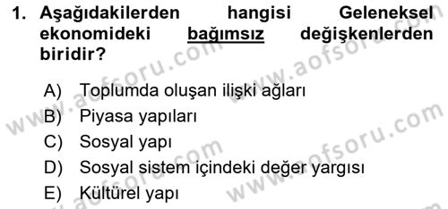 Ekonomi Sosyolojisi Dersi 2023 - 2024 Yılı Yaz Okulu Sınav Soruları 1. Soru