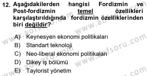 Ekonomi Sosyolojisi Dersi 2023 - 2024 Yılı Yaz Okulu Sınav Soruları 12. Soru