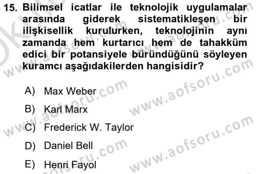 Ekonomi Sosyolojisi Dersi 2023 - 2024 Yılı Yaz Okulu Sınav Soruları 15. Soru