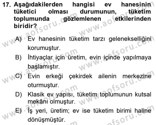 Ekonomi Sosyolojisi Dersi 2023 - 2024 Yılı Yaz Okulu Sınav Soruları 17. Soru