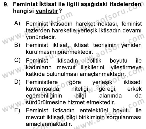 Ekonomi Sosyolojisi Dersi 2023 - 2024 Yılı Yaz Okulu Sınav Soruları 9. Soru