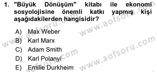 Ekonomi Sosyolojisi Dersi Ara Sınavı Deneme Sınav Soruları 1. Soru