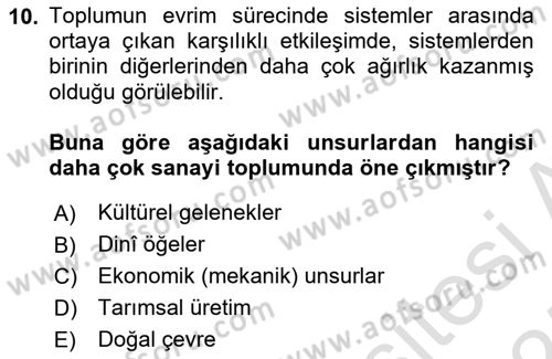 Ekonomi Sosyolojisi Dersi Ara Sınavı Deneme Sınav Soruları 10. Soru