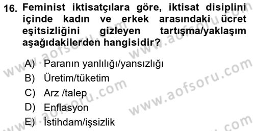 Ekonomi Sosyolojisi Dersi 2024 - 2025 Yılı (Vize) Ara Sınav Soruları 16. Soru