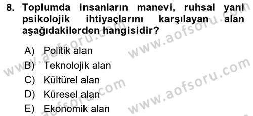 Ekonomi Sosyolojisi Dersi Ara Sınavı Deneme Sınav Soruları 8. Soru