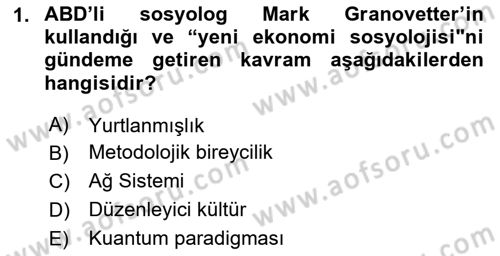 Ekonomi Sosyolojisi Dersi 2024 - 2025 Yılı (Final) Dönem Sonu Sınav Soruları 1. Soru