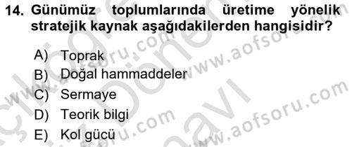 Ekonomi Sosyolojisi Dersi 2024 - 2025 Yılı (Final) Dönem Sonu Sınav Soruları 14. Soru