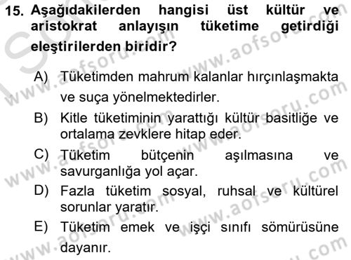 Ekonomi Sosyolojisi Dersi 2024 - 2025 Yılı (Final) Dönem Sonu Sınav Soruları 15. Soru